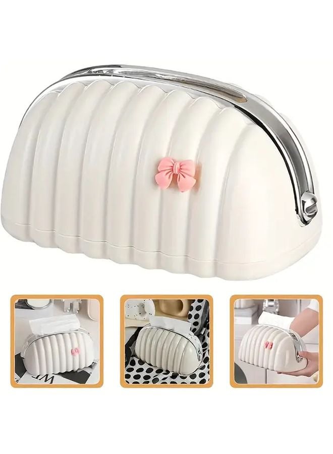White Shell Shaped Tissue Box Cover With Pink Bow Decorative Storage For Bathroom Kitchen - Image 1